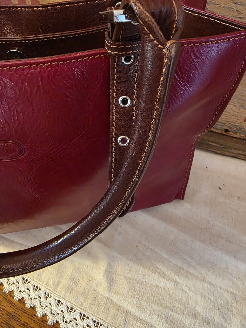 Cuoieria Fiorenrina Burgundy Leather Top-Handle Tote - Picture 8 of 11
